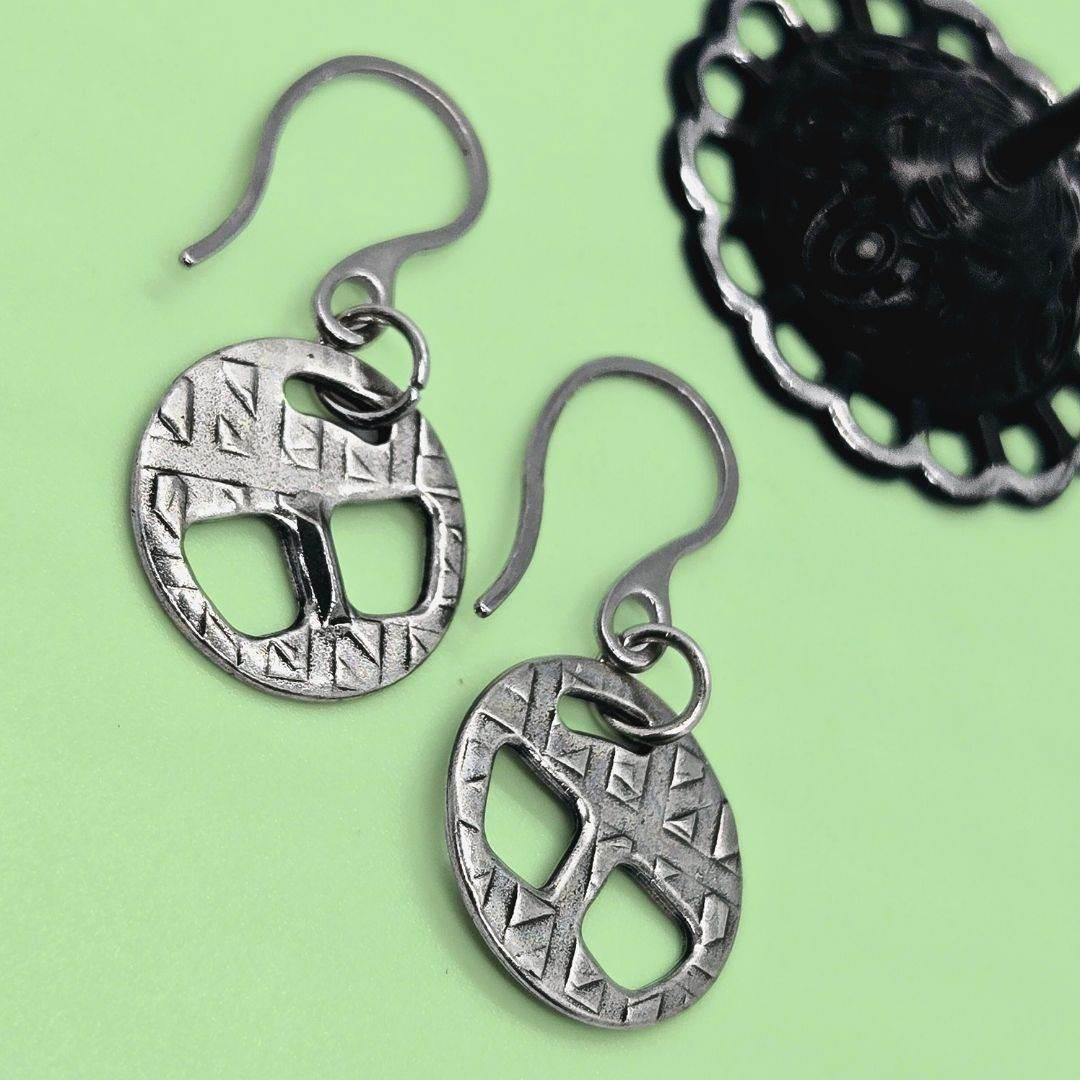 Cut-Out Coin Earrings | Unisex Antique Silver Earrings | Edgy Style - Jiana Deon