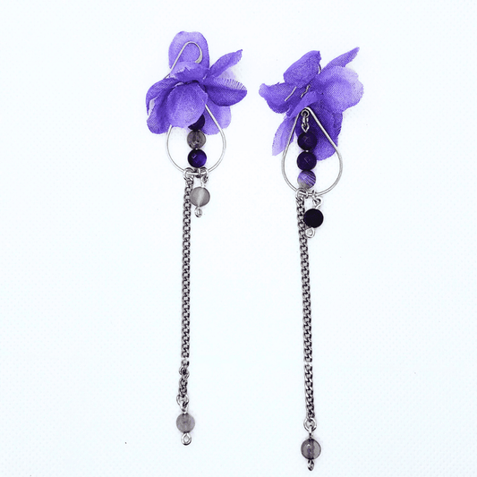 Purple Passion Dangles | Purple Flower & Crystal Earrings | Statement Jewelry - Jiana Deon
