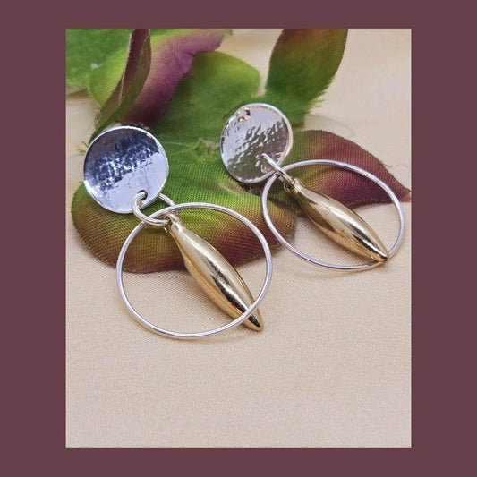 Deylan Earrings | Minimalist Hammered Silver & Gold Earrings | Modern Jewelry - Jiana Deon