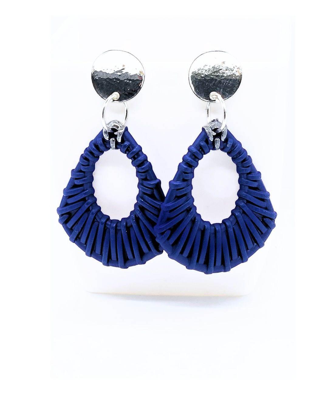 Cobalt Blue Woven Earrings | Boho Chic Jewelry | Lightweight | Gift - Jiana Deon