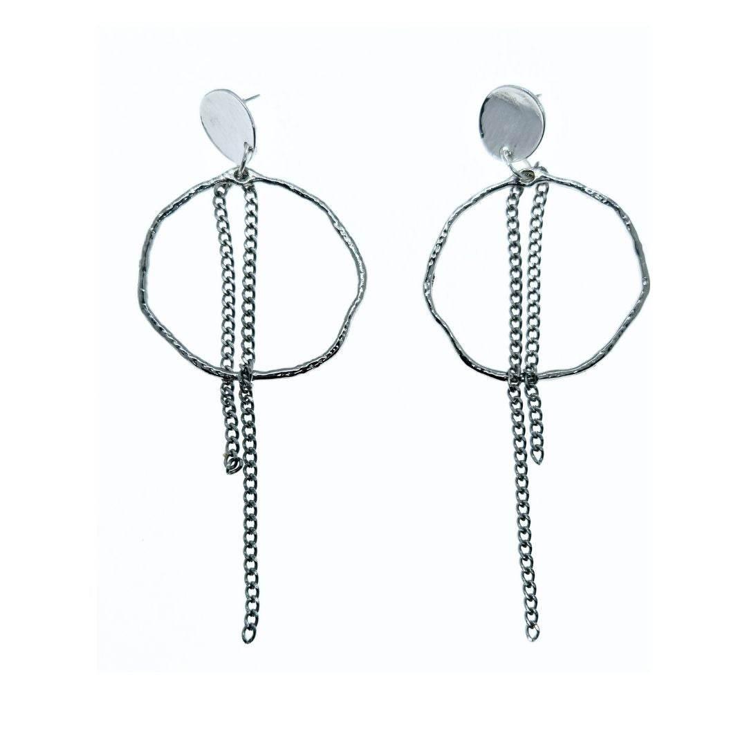 Boho Edge Hoops | Silver | Hammered - Jiana Deon