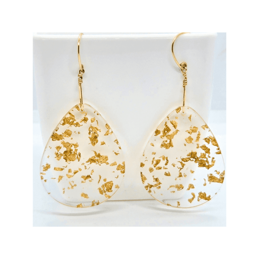 Teardrop Gold Leaf Dangles | Gold - Jiana Deon