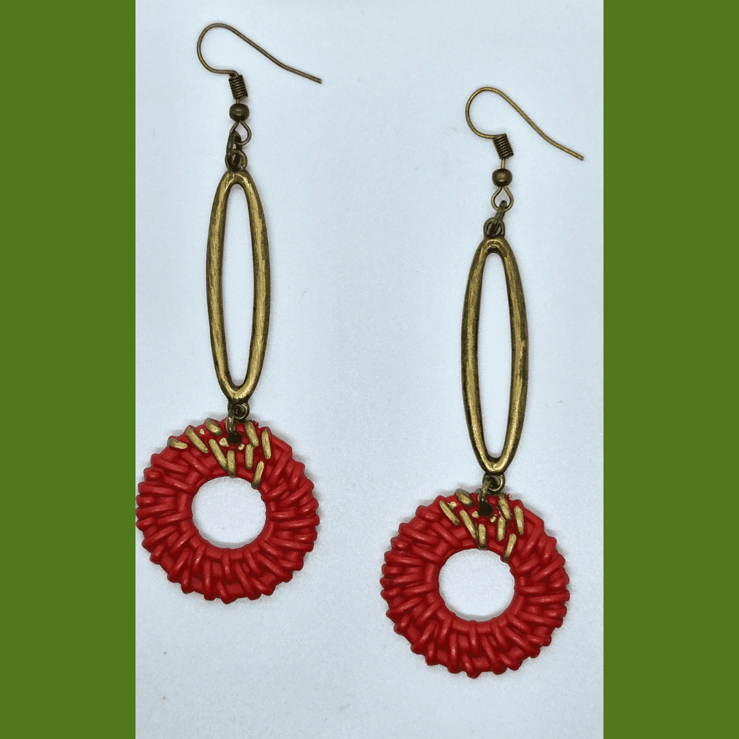 Poppy Rattan Earrings | Deep Orange | Vintage - Jiana Deon