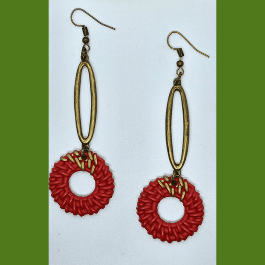 Poppy Rattan Earrings | Deep Orange | Vintage - Jiana Deon