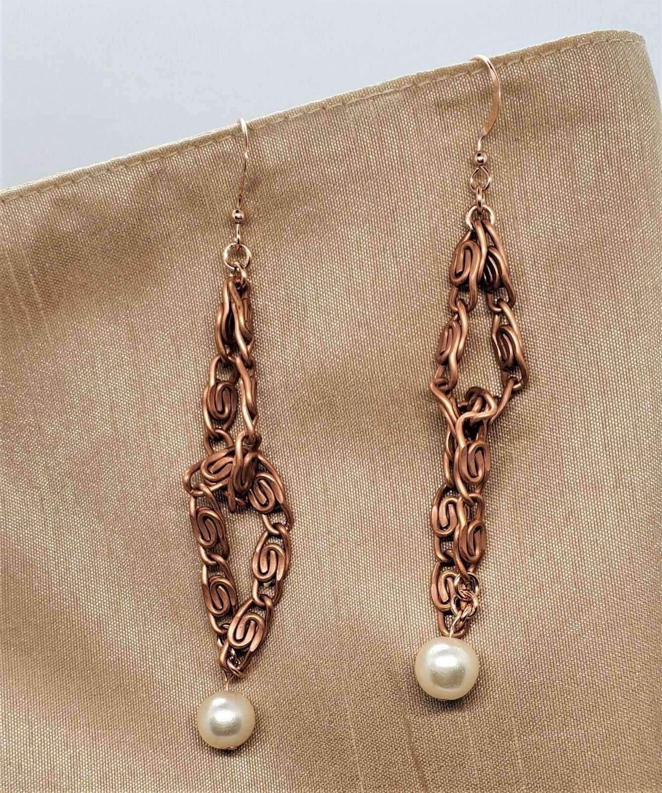 Vintage Rope Earrings | Pearl & Copper Dangle Earrings | Timeless Elegance - Jiana Deon