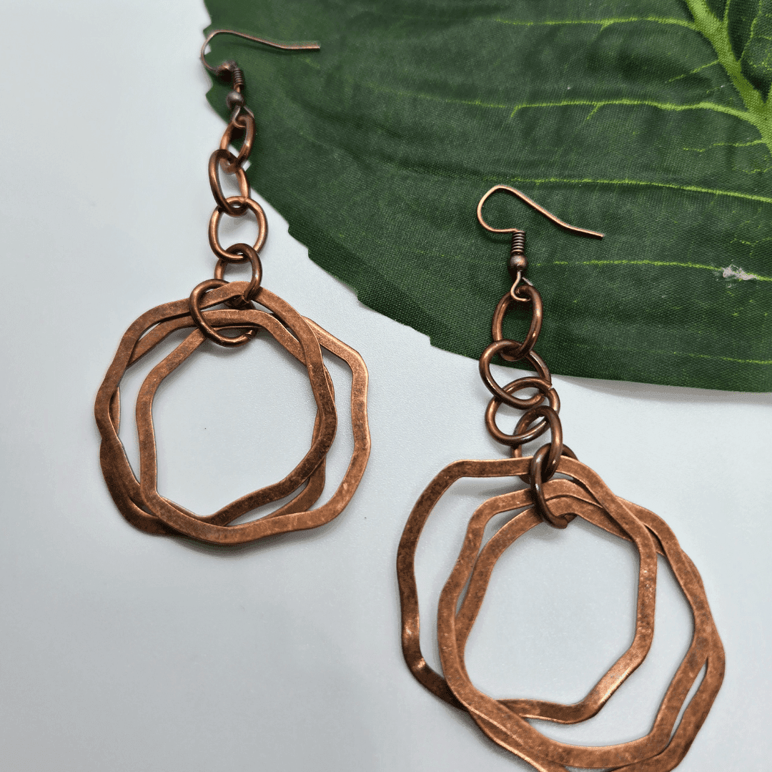 Vintage Copper Dangle Earrings | Boho Chic Jewelry | Statement Earrings - Jiana Deon