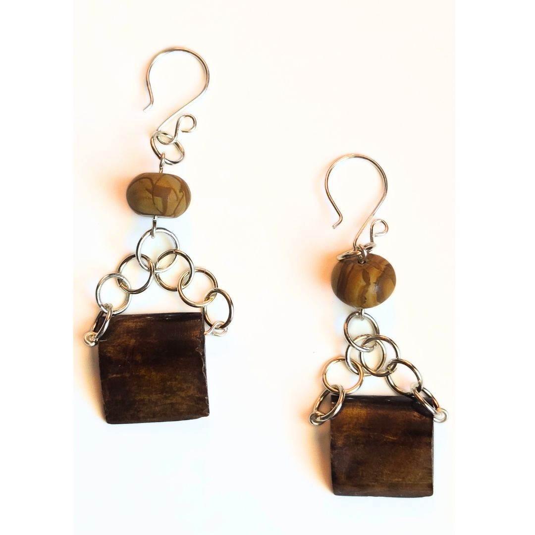 Wooden Soul Earrings | Boho Dangle Earrings | Sterling Silver - Jiana Deon