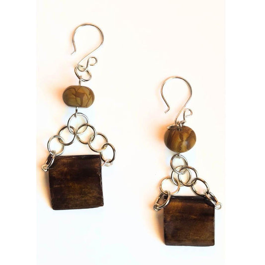 Wooden Soul Earrings | Boho Dangle Earrings | Sterling Silver - Jiana Deon
