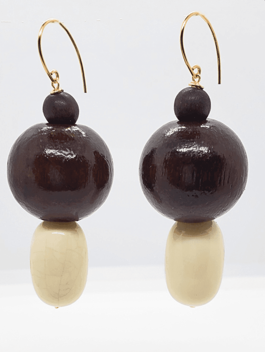 Chocolate Cream Dangles | Brown & Cream Earrings | Elegant Everyday Style - Jiana Deon