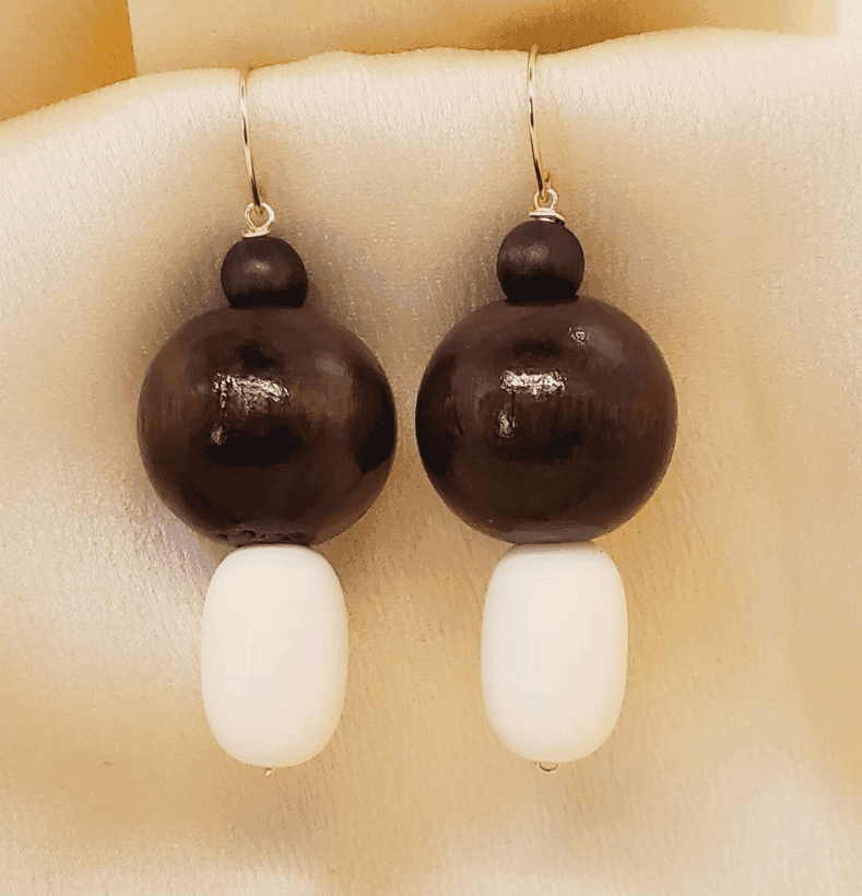 Chocolate Cream Dangles | Brown & Cream Earrings | Elegant Everyday Style - Jiana Deon