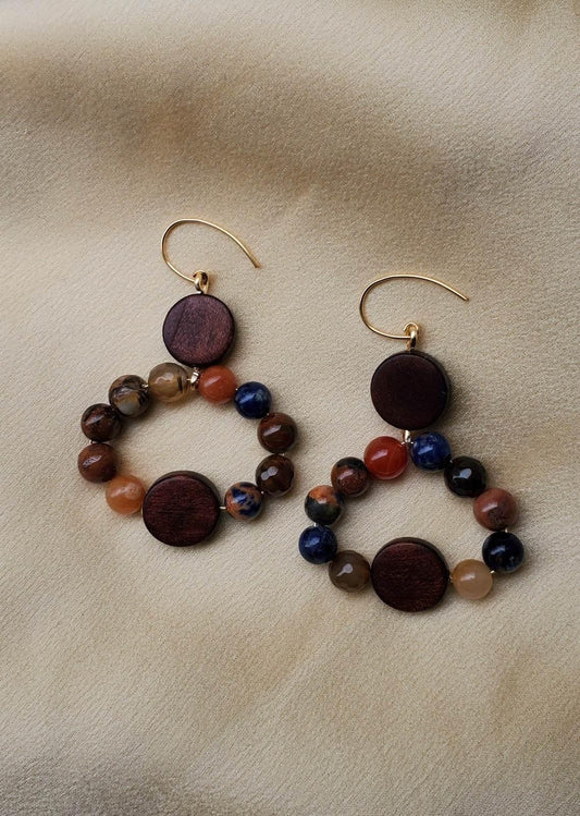Color Coin Dangle Earrings | Boho Statement Earrings | Jasper & Disc Coins | Gift - Jiana Deon