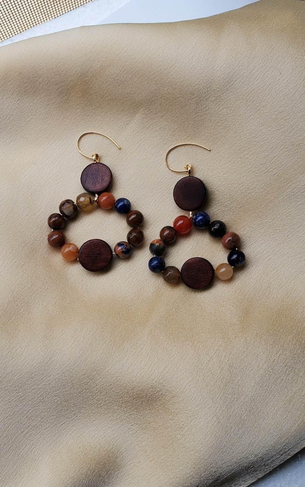 Color Coin Dangle Earrings | Boho Statement Earrings | Jasper & Disc Coins | Gift - Jiana Deon