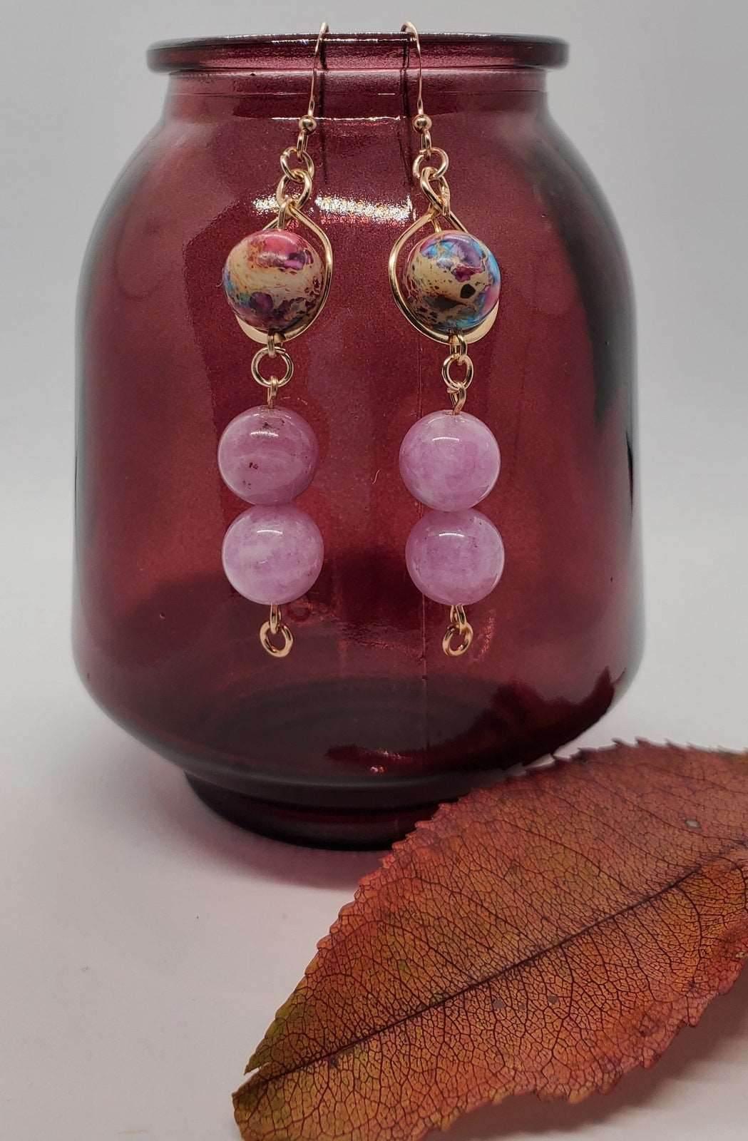 Freesia Dangle Earrings | Rainbow Jasper & Kunzite Jade Earrings | Rose Gold | Dreamy & Delightful - Jiana Deon