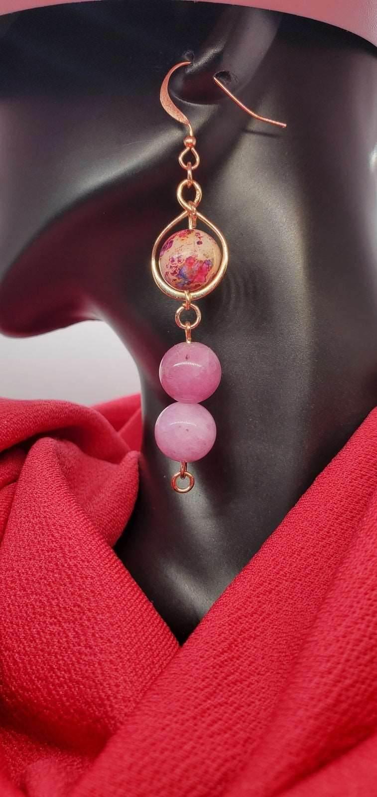 Freesia Dangle Earrings | Rainbow Jasper & Kunzite Jade Earrings | Rose Gold | Dreamy & Delightful - Jiana Deon
