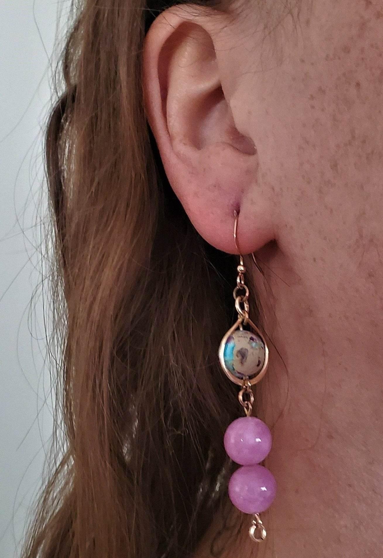 Freesia Dangle Earrings | Rainbow Jasper & Kunzite Jade Earrings | Rose Gold | Dreamy & Delightful - Jiana Deon