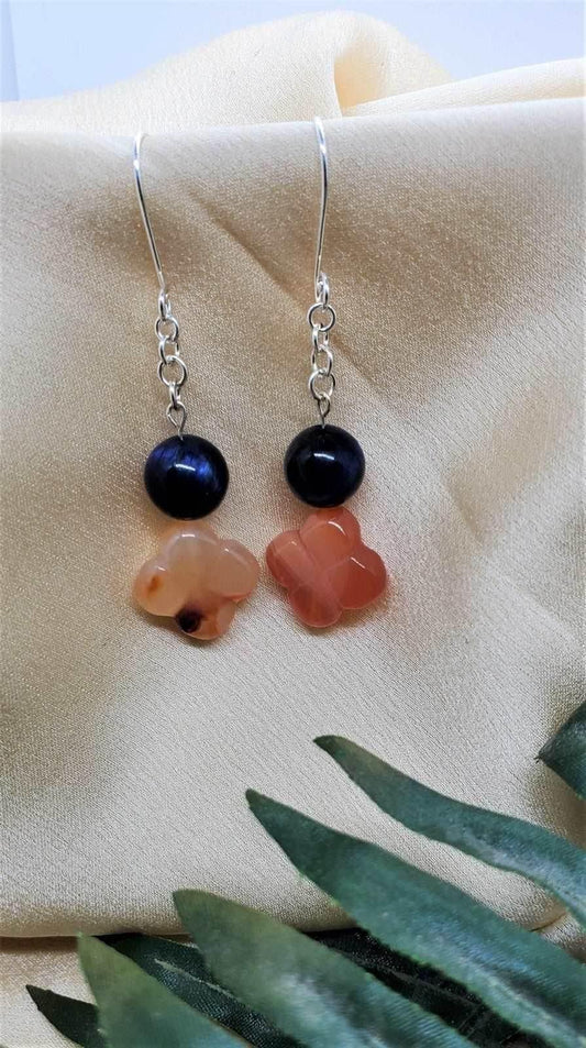 Gemmy Flower Dangles | Carnelian & Lapis Earrings | Summer Jewelry - Jiana Deon