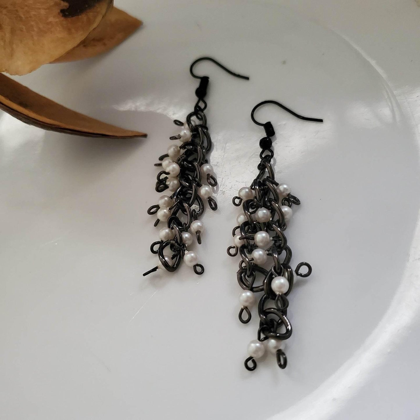 Gunmetal Pearl Dangle Earrings | Classic & Elegant | Timeless Style - Jiana Deon