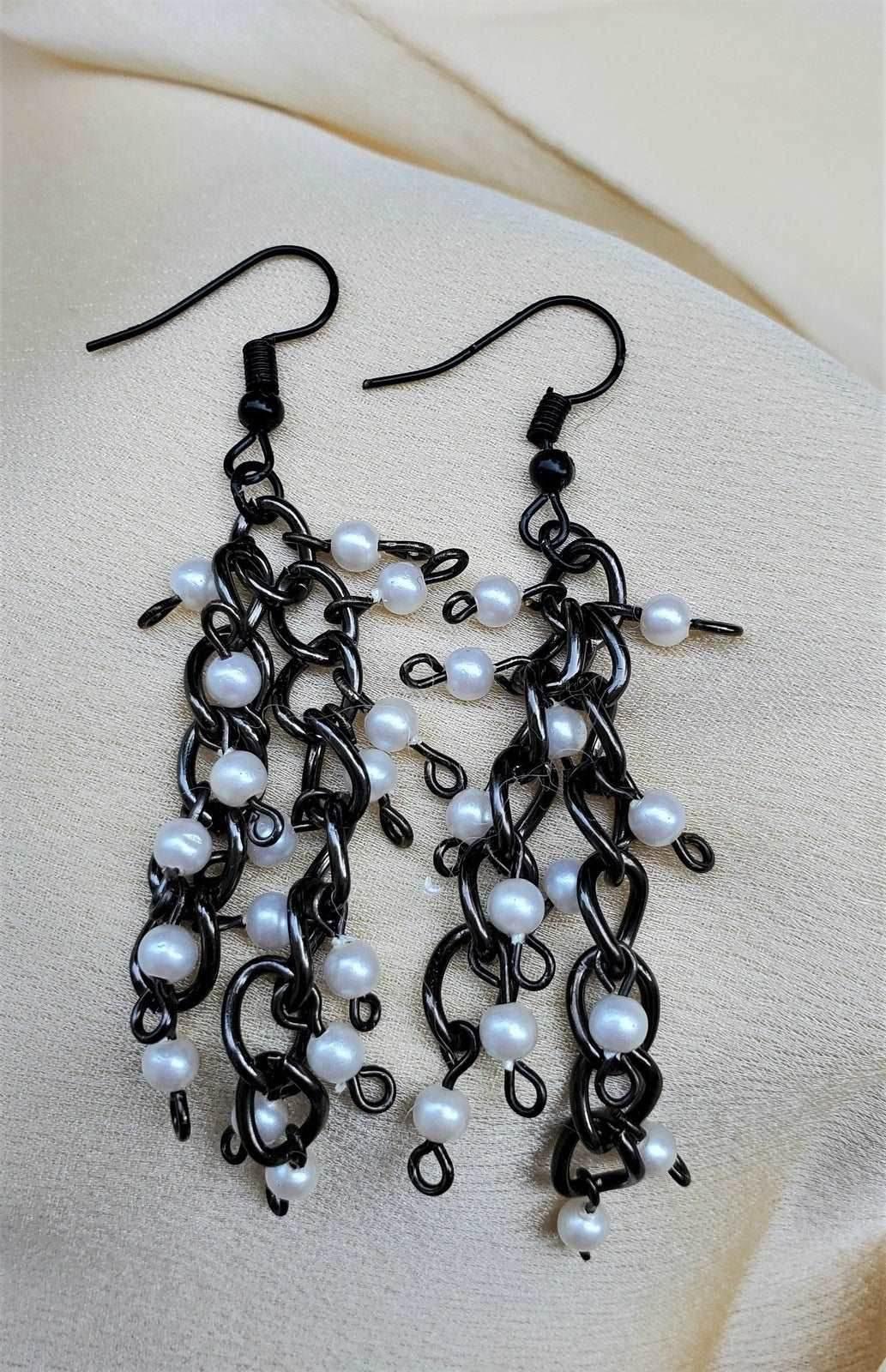 Gunmetal Pearl Dangle Earrings | Classic & Elegant | Timeless Style - Jiana Deon