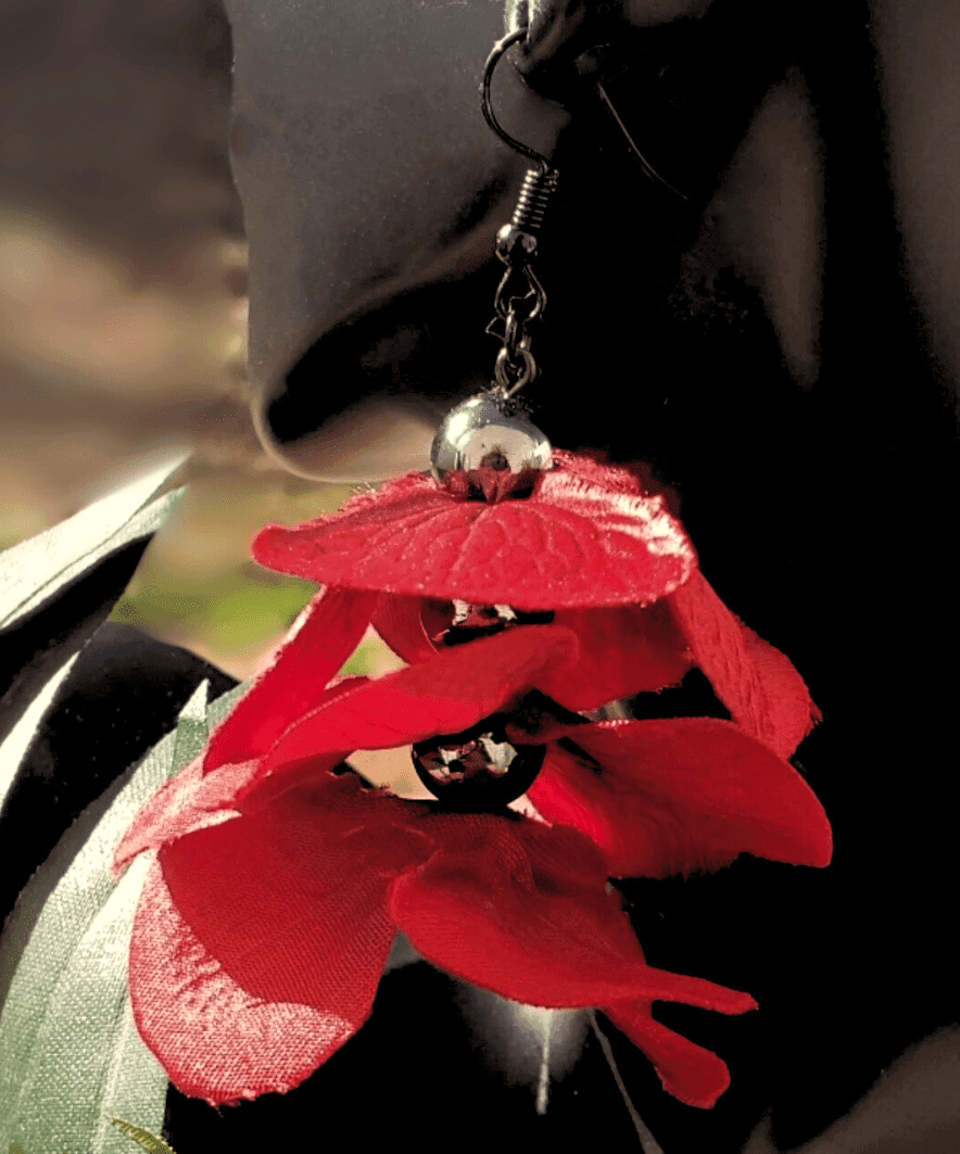 Hydrangea Chemistry Dangles | Red Hydrangea Earrings | Romantic Floral Jewelry - Jiana Deon