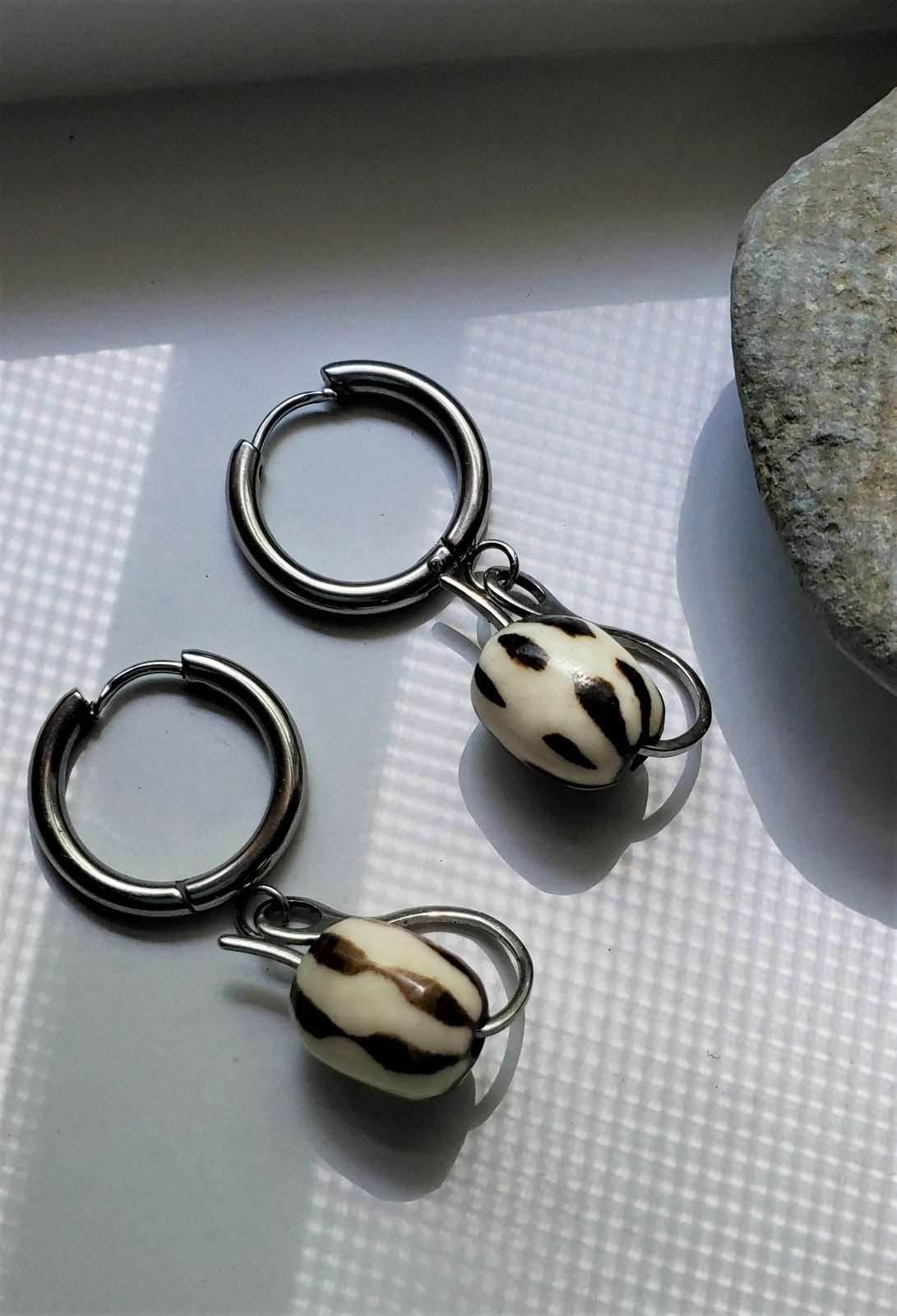 Unisex Bone Bead Huggies | Stylish & Versatile Earrings | Conversation Starters - Jiana Deon