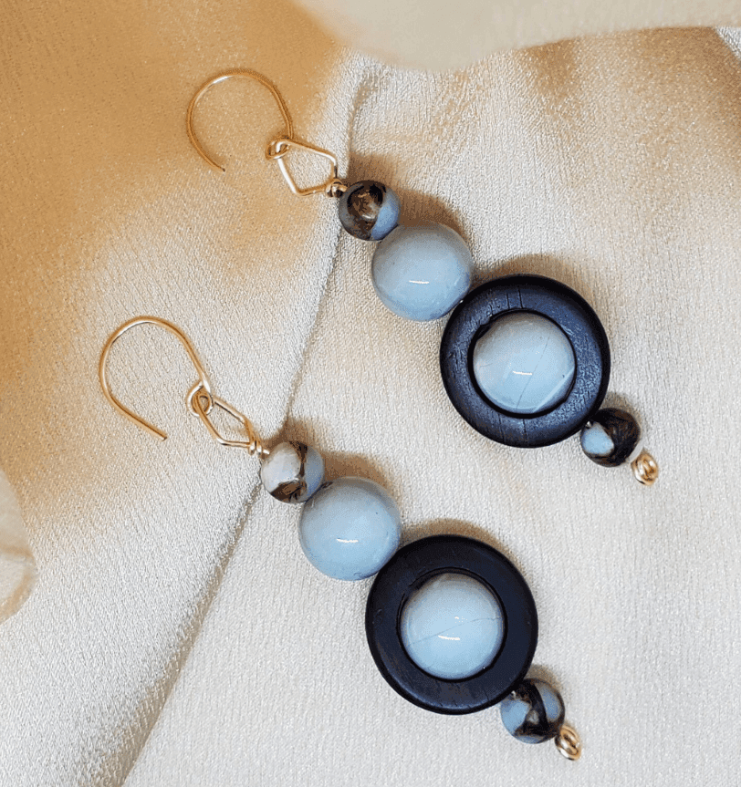 Sea Ring Dangles | Boho Earrings | Wooden Ring & Gemstone Earrings - Jiana Deon