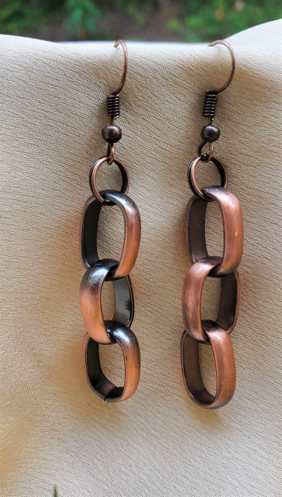 Trio Link Earrings | Copper Chain Link Earrings | Bold & Beautiful Style - Jiana Deon