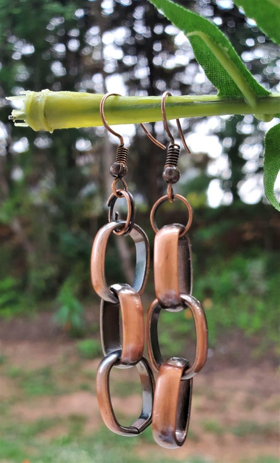 Trio Link Earrings | Copper Chain Link Earrings | Bold & Beautiful Style - Jiana Deon