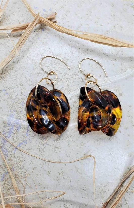 TT Shell Dangles | Tortoise Shell Earrings | Gold Accents | Classic Style - Jiana Deon