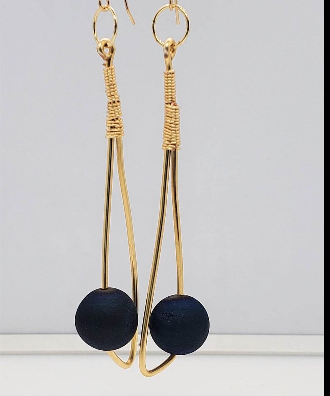 Blue Kiss Dangle Earrings | Blue Druzy Agate Earrings | Gold-Filled | Statement Style - Jiana Deon