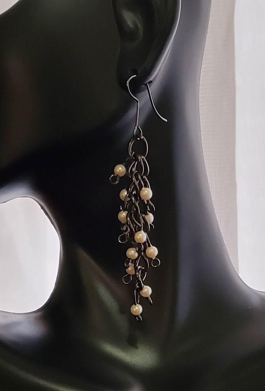 Gunmetal Pearl Dangle Earrings | Classic & Elegant | Timeless Style - Jiana Deon