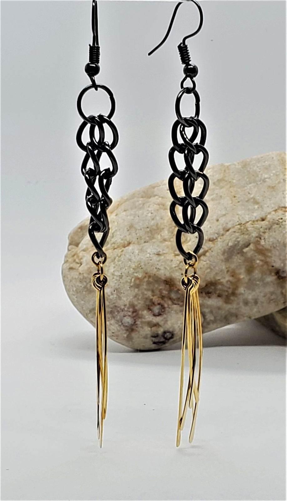 Gunmetal Chain Tassel Earrings | Gold Fringe Earrings | Edgy & Chic - Jiana Deon