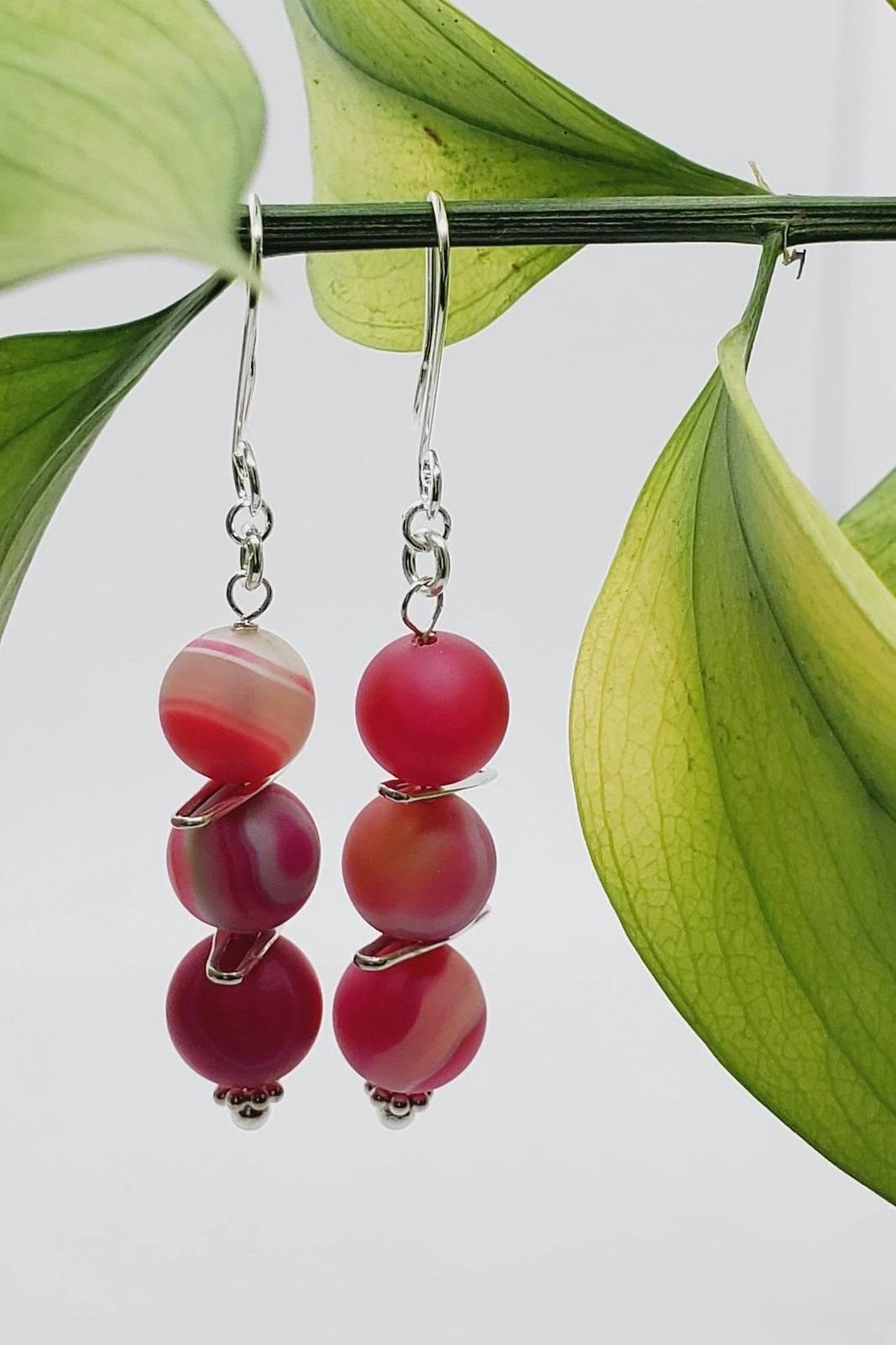 Passion Pink Dangle Earrings | Matte Agate & Silver Earrings | Girly & Chic - Jiana Deon