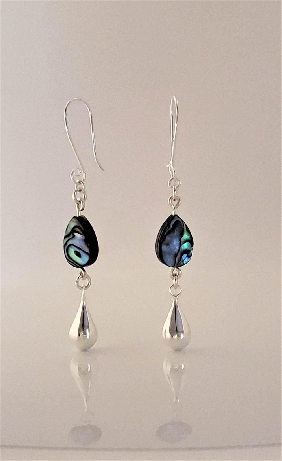Kayla Dangle Earrings | Paua Shell Teardrop Earrings | Sterling Silver - Jiana Deon