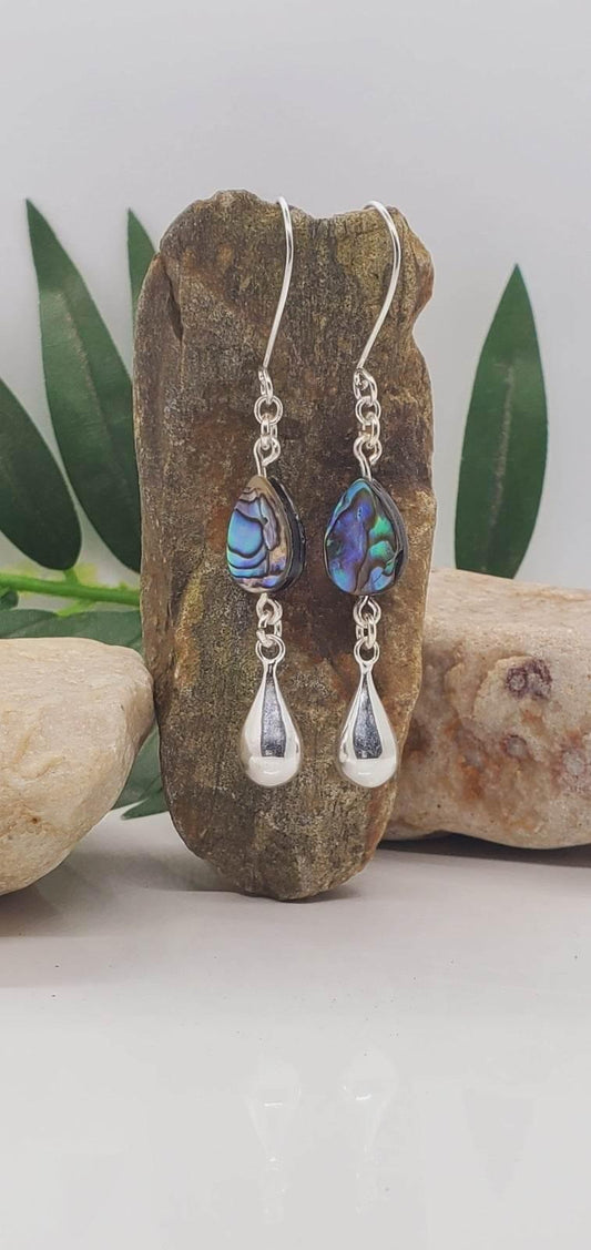 Kayla Dangle Earrings | Paua Shell Teardrop Earrings | Sterling Silver - Jiana Deon