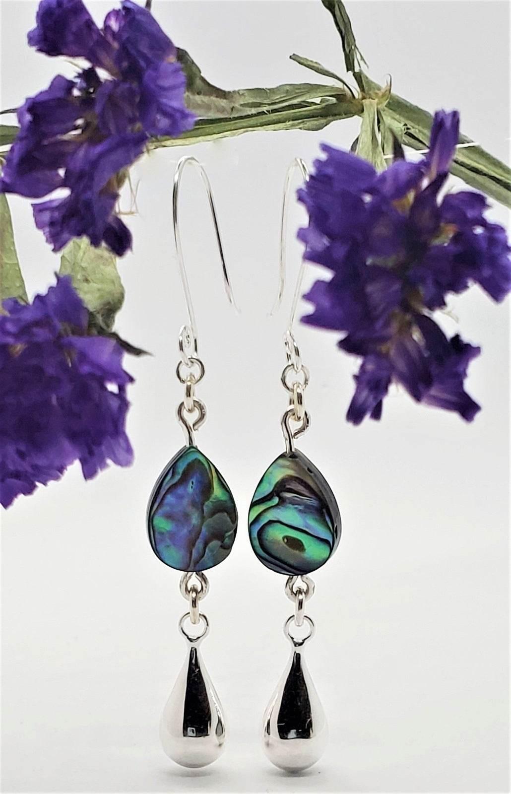Kayla Dangle Earrings | Paua Shell Teardrop Earrings | Sterling Silver - Jiana Deon