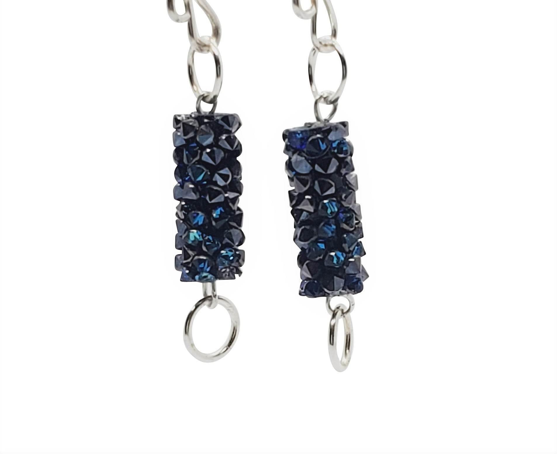Blue Rock Dangle Earrings | Swarovski Crystal & Sterling Silver | Textured Style - Jiana Deon