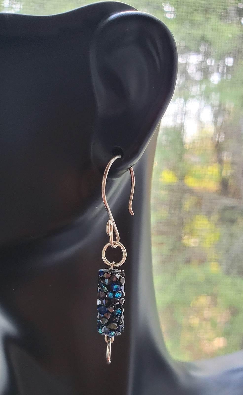 Blue Rock Dangle Earrings | Swarovski Crystal & Sterling Silver | Textured Style - Jiana Deon