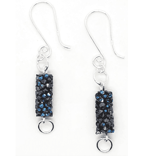 Blue Rock Dangle Earrings | Swarovski Crystal & Sterling Silver | Textured Style - Jiana Deon