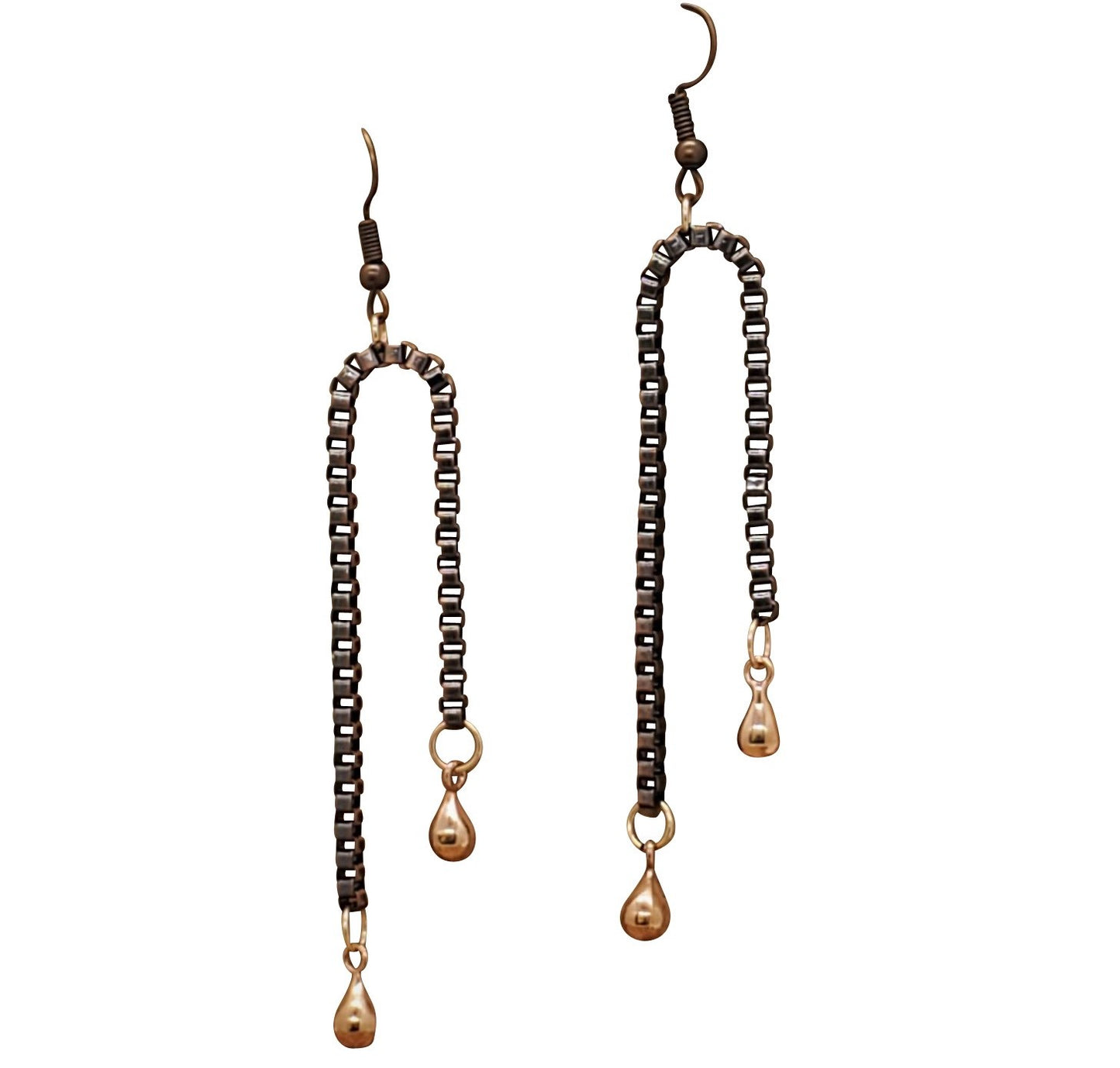 Earrings for women, Copper Chain Dangle Earrings, Rose Gold and copper color earrings, white background photo