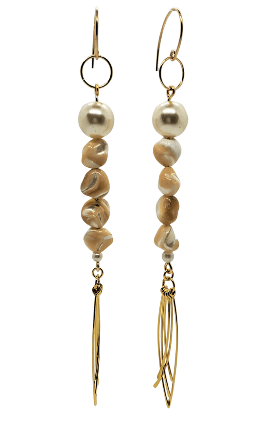 Freeform Nugget Pearl Earrings | Brown Mother of Pearl Earrings | Gold Tassel | Boho Chic - Jiana Deon