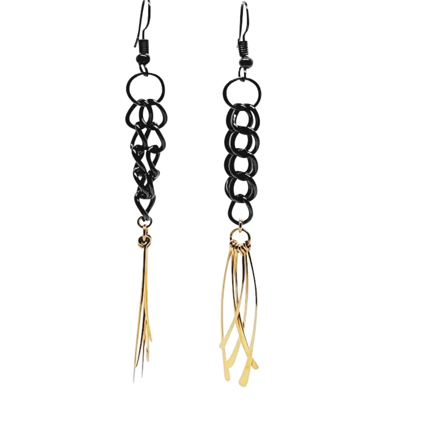 Gunmetal Chain Tassel Earrings | Gold Fringe Earrings | Edgy & Chic - Jiana Deon