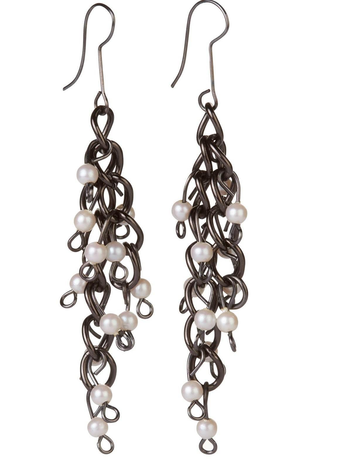 Gunmetal Pearl Dangle Earrings | Classic & Elegant | Timeless Style - Jiana Deon