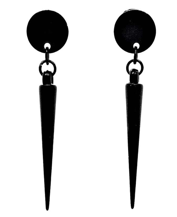 Black wooden spike Earrings, store 14k gold fill black spike earrings, long gold and black earrings