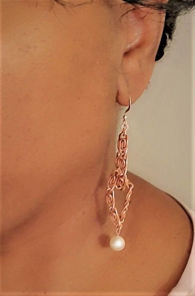 Vintage Rope Earrings | Pearl & Copper Dangle Earrings | Timeless Elegance - Jiana Deon
