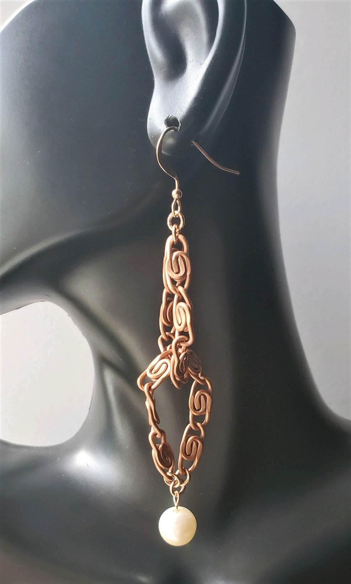Vintage Rope Earrings | Pearl & Copper Dangle Earrings | Timeless Elegance - Jiana Deon