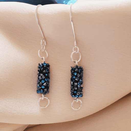 Blue Rock Dangle Earrings | Swarovski Crystal & Sterling Silver | Textured Style - Jiana Deon
