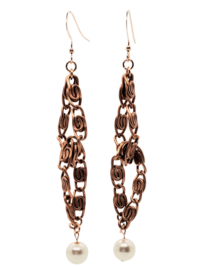 Vintage Rope Earrings | Pearl & Copper Dangle Earrings | Timeless Elegance - Jiana Deon