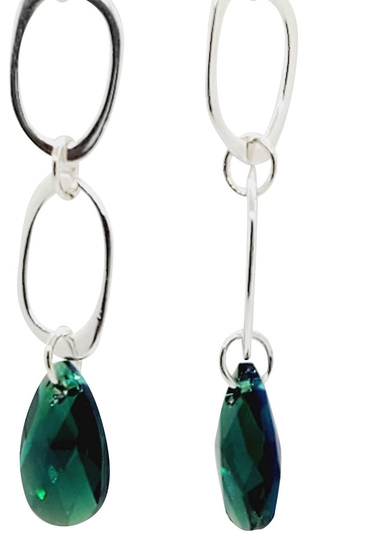 Emerald Shimmer Dangle Earrings | Swarovski Crystal Statement Earrings | Elegant & Bold - Jiana Deon