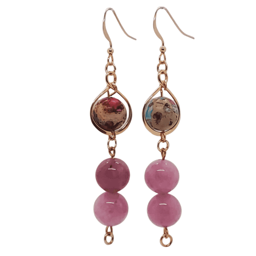 Freesia Dangle Earrings | Rainbow Jasper & Kunzite Jade Earrings | Rose Gold | Dreamy & Delightful - Jiana Deon