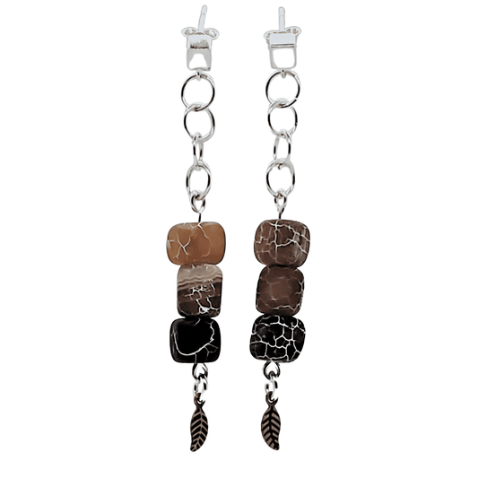 Gyda Dangle Earrings | Agate Dragon Skin Earrings | Healing Crystals | Boho Style - Jiana Deon